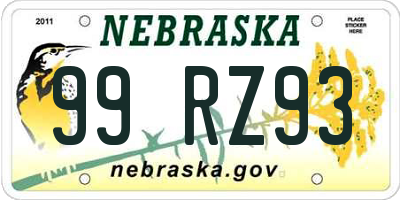 NE license plate 99RZ93