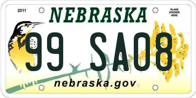 NE license plate 99SA08