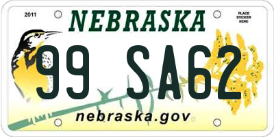 NE license plate 99SA62