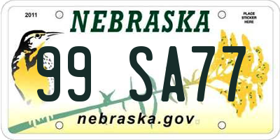 NE license plate 99SA77