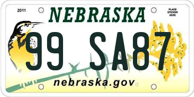 NE license plate 99SA87