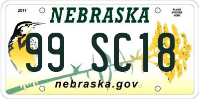 NE license plate 99SC18