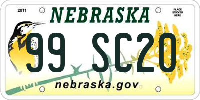 NE license plate 99SC20