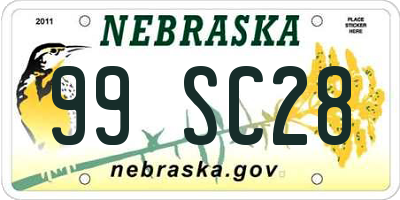 NE license plate 99SC28