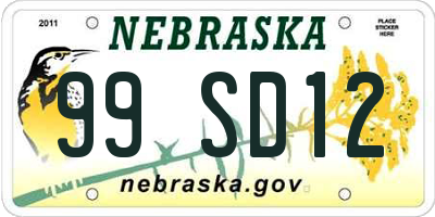 NE license plate 99SD12