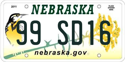 NE license plate 99SD16