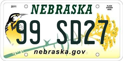 NE license plate 99SD27