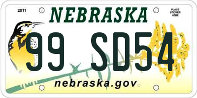 NE license plate 99SD54