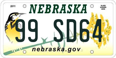 NE license plate 99SD64