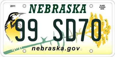 NE license plate 99SD70