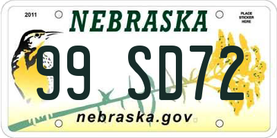 NE license plate 99SD72