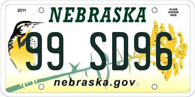 NE license plate 99SD96