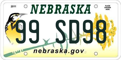 NE license plate 99SD98