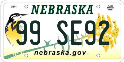 NE license plate 99SE92