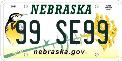 NE license plate 99SE99