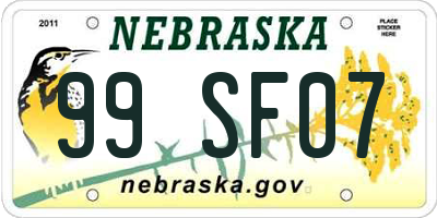 NE license plate 99SF07