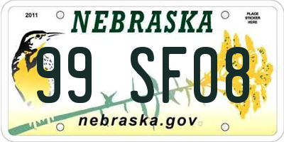 NE license plate 99SF08