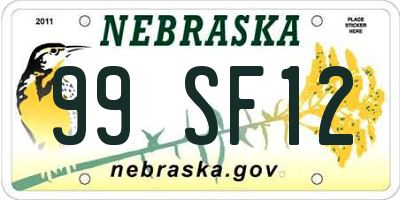 NE license plate 99SF12