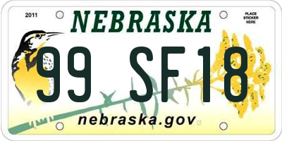 NE license plate 99SF18