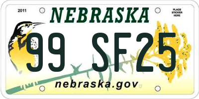 NE license plate 99SF25