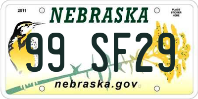 NE license plate 99SF29