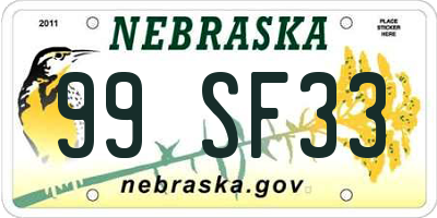 NE license plate 99SF33