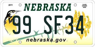 NE license plate 99SF34