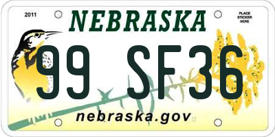 NE license plate 99SF36