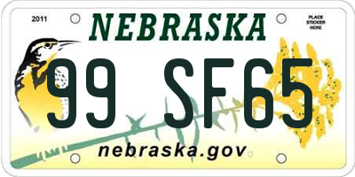 NE license plate 99SF65