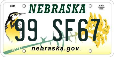 NE license plate 99SF67