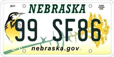 NE license plate 99SF86