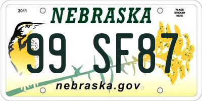 NE license plate 99SF87