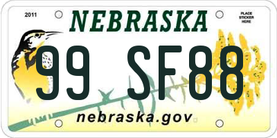 NE license plate 99SF88