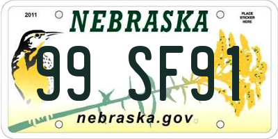 NE license plate 99SF91