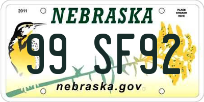 NE license plate 99SF92