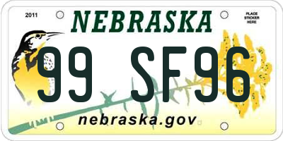 NE license plate 99SF96