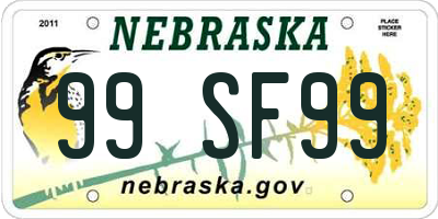 NE license plate 99SF99