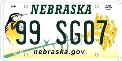 NE license plate 99SG07