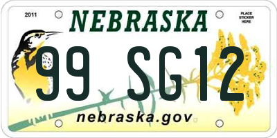 NE license plate 99SG12