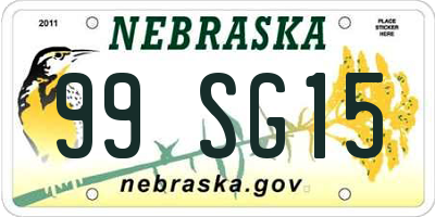 NE license plate 99SG15