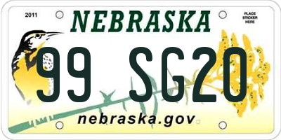 NE license plate 99SG20