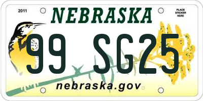 NE license plate 99SG25