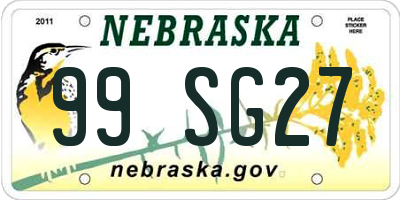 NE license plate 99SG27