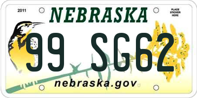 NE license plate 99SG62