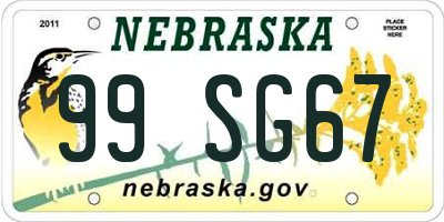 NE license plate 99SG67