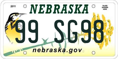 NE license plate 99SG98