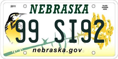 NE license plate 99SI92