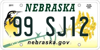 NE license plate 99SJ12