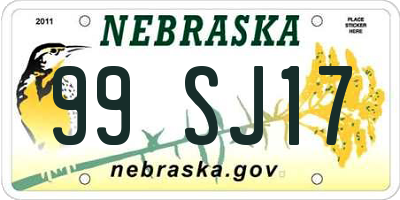 NE license plate 99SJ17