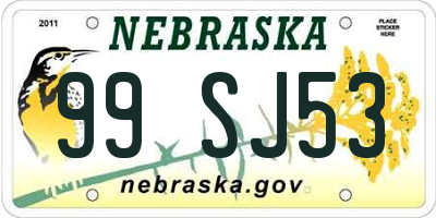 NE license plate 99SJ53